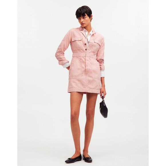 NWT Madewell x MN Dye Studio Denim Patch-Pocket Mini Dress In Shaded Pink Size S - Picture 1 of 8